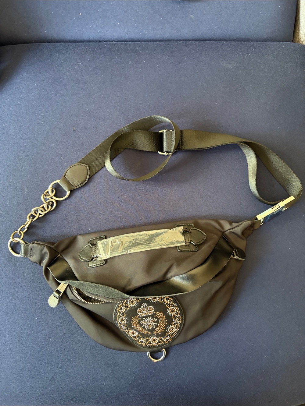 DD Black Embellished Beaded Belt Bag